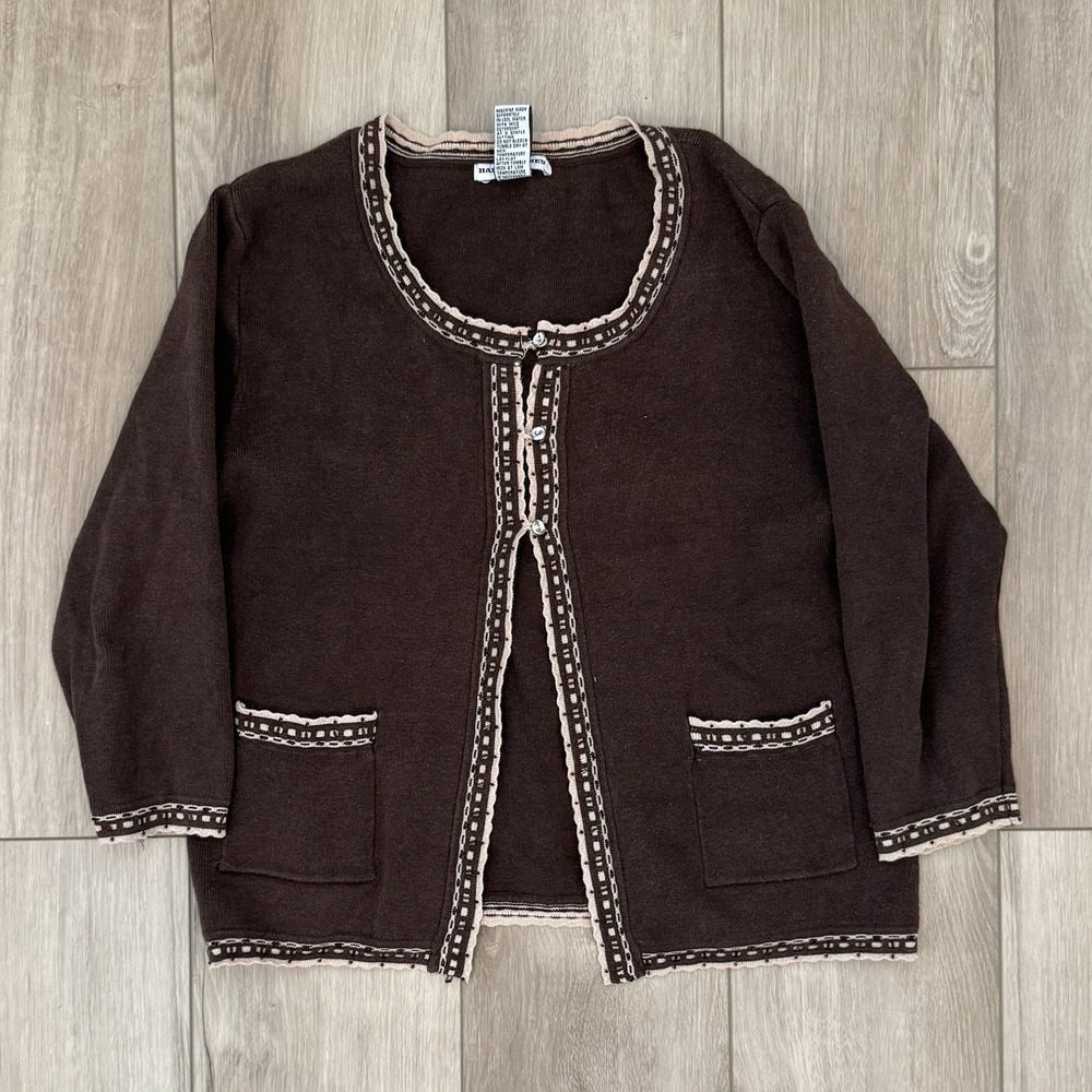 Hannah Jones Brown Button Up Top Womens Size XL Pockets Preppy Minimalist Casual
